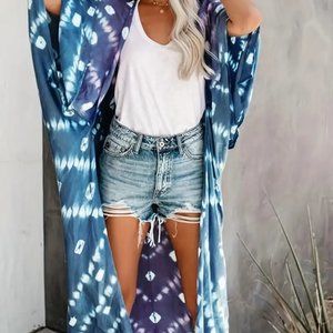 NWT Boutique Indigo Blue Moon Tie Dye Kimono